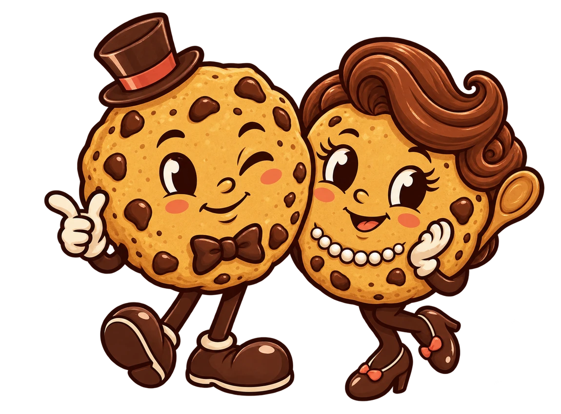 Mr. Chip in a top hat and Mrs. Chip with a pearl necklace
